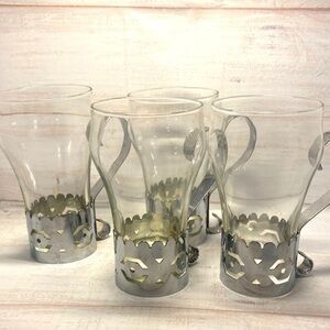 Set of four old fashioned soda fountain glass/metal holders